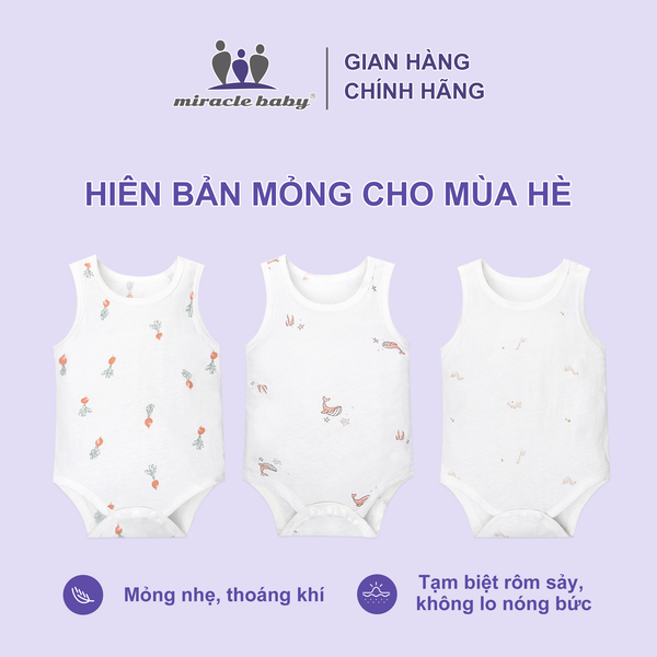  Set 3 Bodysuit không tay cho bé 3-24 tháng cotton100% mỏng nhẹ thoáng khí hiên bản mỏng cho mùa hè 