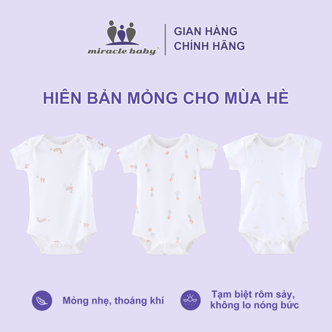  Set 3 Bodysuit ngắn tay tam giác cotton cho bé 0-12 tháng hiên bản mỏng cho mùa hè 