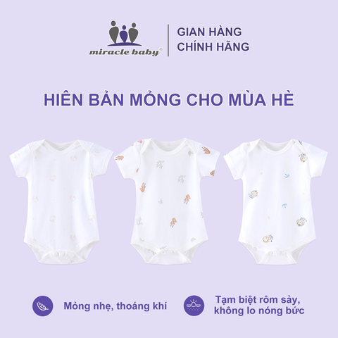  Set 3 Bodysuit ngắn tay tam giác cotton cho bé 0-12 tháng hiên bản mỏng cho mùa hè 