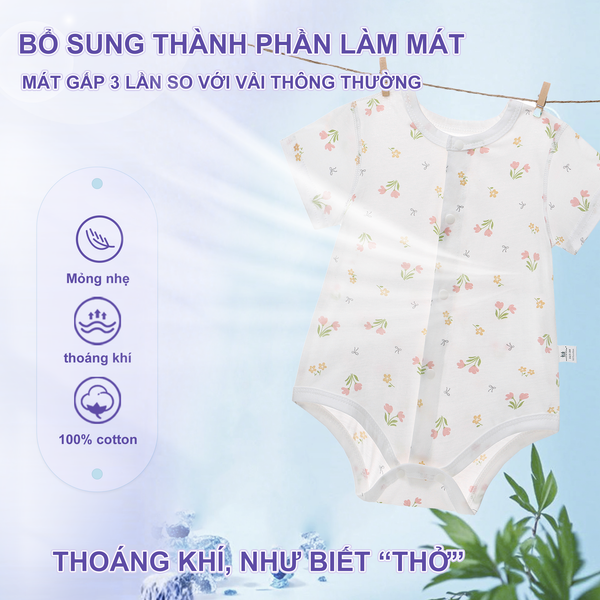  Bodysuit ngắn tay tam giác cotton cho bé 0-12 tháng 100%cotton có lỗ thoát khí 