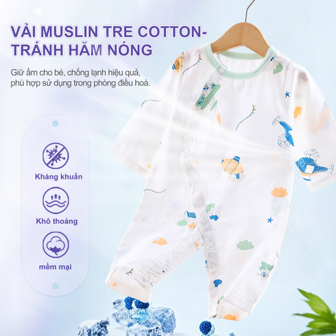  Bodysuit dài tay cotton sợi tre cho bé trai bé gái nhiều màu 0-24 tháng thoáng khí mát mẻ kháng khuẩn 