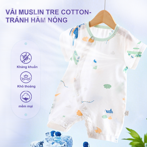  Bodysuit ngắn tay đùi cộc cotton sợi tre cho bé trai bé gái nhiều màu 0-24 tháng 