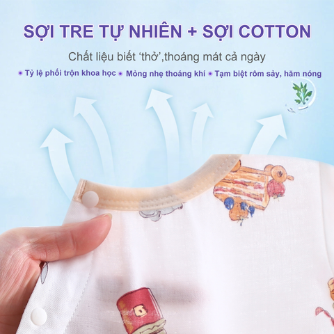  Bodysuit dài tay cotton sợi tre cho bé trai bé gái nhiều màu 0-24 tháng thoáng khí mát mẻ kháng khuẩn 