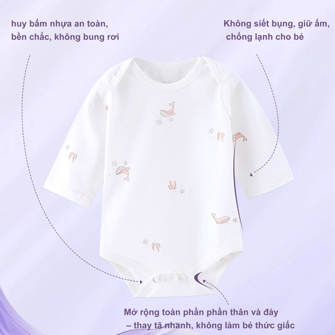  Set 3 Bodysuit dài tay cho bé 0-12 tháng cotton 100% mỏng nhẹ thoáng khí tạm biệt rôm sảy 