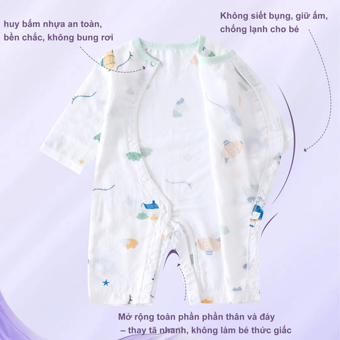  Bodysuit dài tay cotton sợi tre cho bé trai bé gái nhiều màu 0-24 tháng thoáng khí mát mẻ kháng khuẩn 