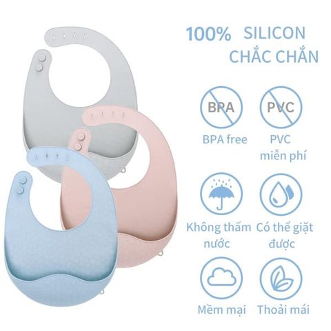  Yếm Ăn MiracleBaby 100% Silicon siêu mềm chống thấm nước chống bám bẩn dễ lau chùi từ 6-36 tháng 