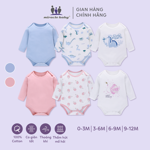  Bodysuit/Jumsuit ngắn TAY DÀI cho bé chất liệu Cotton nguyên chất co giãn tốt phù hợp cho bé từ 0-12 tháng 