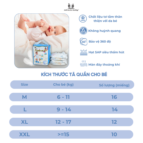  【Đại khuyến mãi trong năm】MiracleBaby - Tã quần tơ tằm size M/L/XL/XXL cho bé 