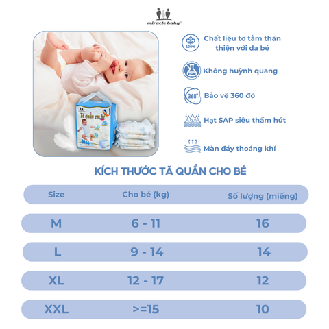  MiracleBaby - Tã quần tơ tằm size M/L/XL/XXL cho bé 