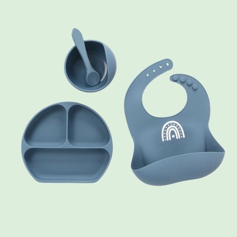  Combo 4 món ăn dặm Miraclebaby bát/chén-khay-yếm-muỗng/thìa-ly/cốc silicone cao cấp có đế hít chống đổ 