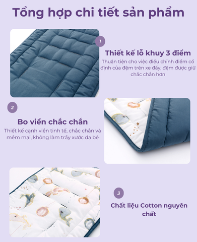  Miếng lót xe đẩy Miraclebaby cho bé cotton mềm mại, thoáng khí, phong cách dễ thương 