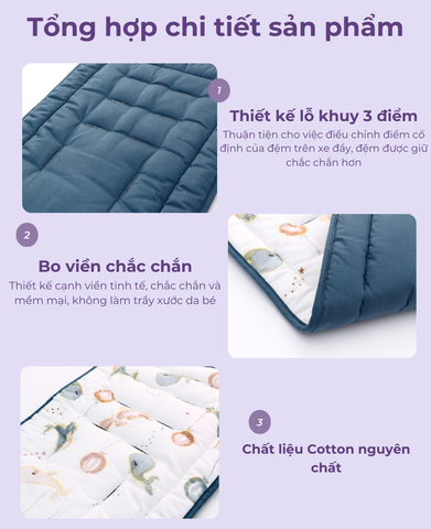  Tấm lót xe đẩy Miraclebaby cho bé cotton mềm mại, thoáng khí, phong cách dễ thương 