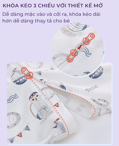  MiracleBaby - Túi ngủ quần chất liệu Cotton bản cải tiến mới co giãn tốt, thoải mái, hạn chế giật mình cho bé khi ngủ 