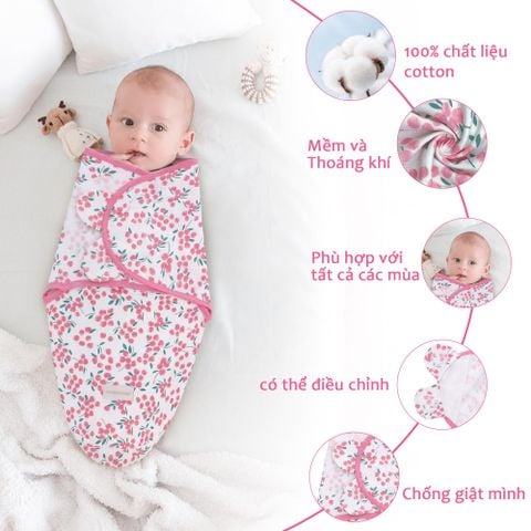 Miracle Baby - Khăn quấn, choàng ủ, ủ kén sơ sinh Miracle Baby có mũ vải cotton cho bé 