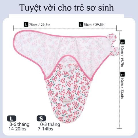  Miracle Baby - Khăn quấn, choàng ủ, ủ kén sơ sinh Miracle Baby có mũ vải cotton cho bé 