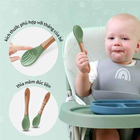  Chén ăn dặm silicone Miraclebaby và muỗng phù hợp dành bé trai, bé gái trên 5 tháng tuổi 