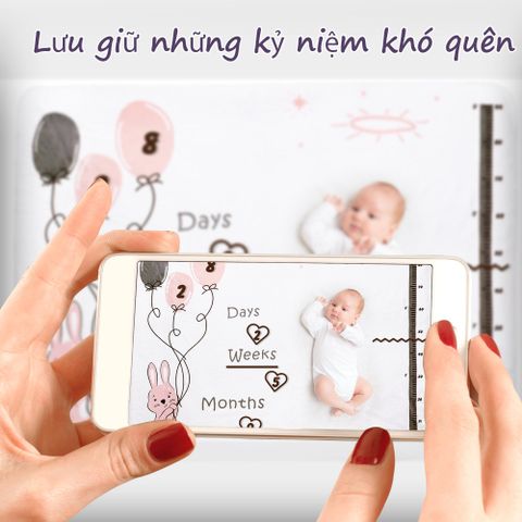  Miracle Baby - Chăn quấn đánh dấu cột mốc tháng tuổi phát triển phụ kiện chụp ảnh cho bé vải nhung cao cấp mền mịn không có xơ vải 