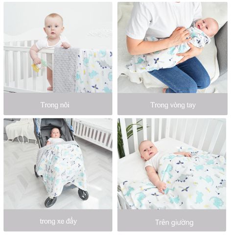  Chăn cotton 2 lớp Miraclebaby hạt đậu mềm cho bé 100*75cm chất lượng 