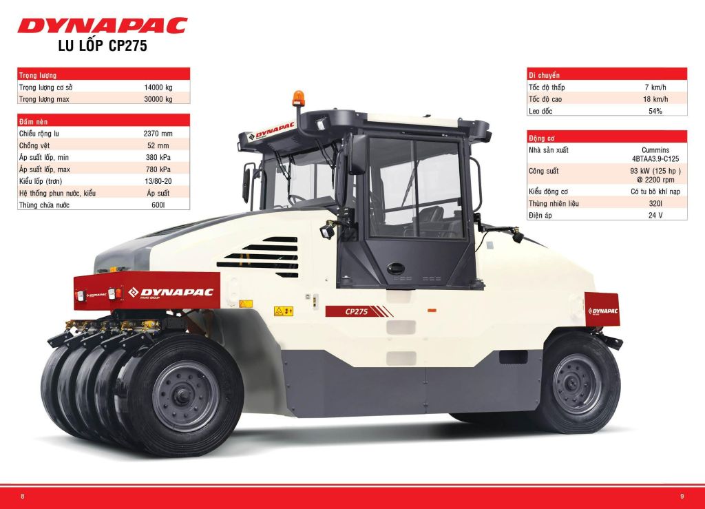 XE LU TĨNH DYNAPAC 9 BÁNH LỐP CP275