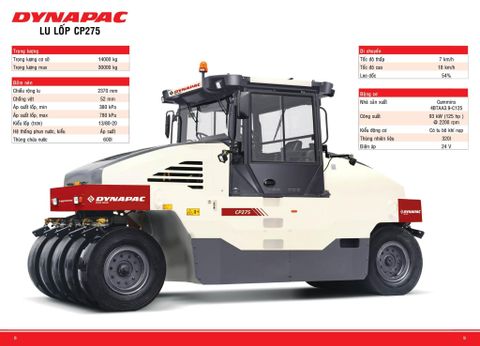 XE LU TĨNH DYNAPAC 9 BÁNH LỐP CP275