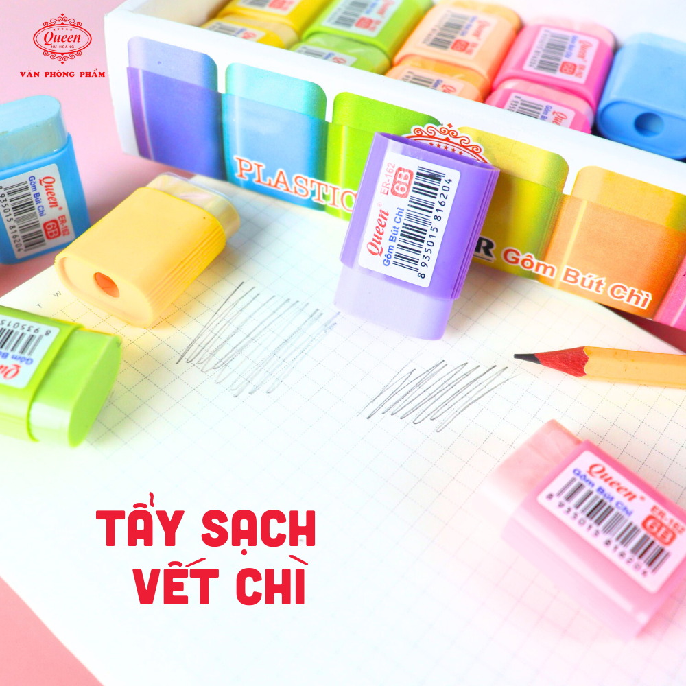 Gôm 2B Queen (Nữ Hoàng) - CHÍNH HÃNG - Màu Hồng/Vàng/Xanh Biển/Xanh Lá/Cam/Tím - ER162
