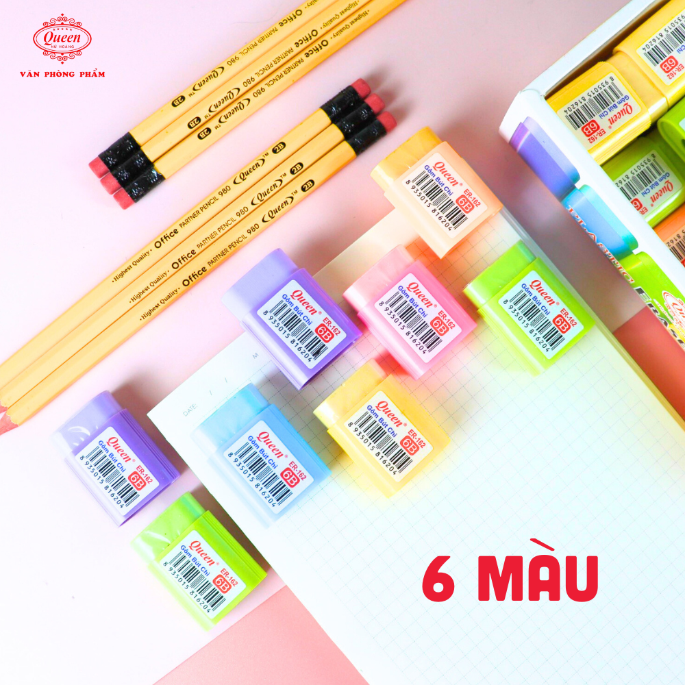 Gôm 2B Queen (Nữ Hoàng) - CHÍNH HÃNG - Màu Hồng/Vàng/Xanh Biển/Xanh Lá/Cam/Tím - ER162