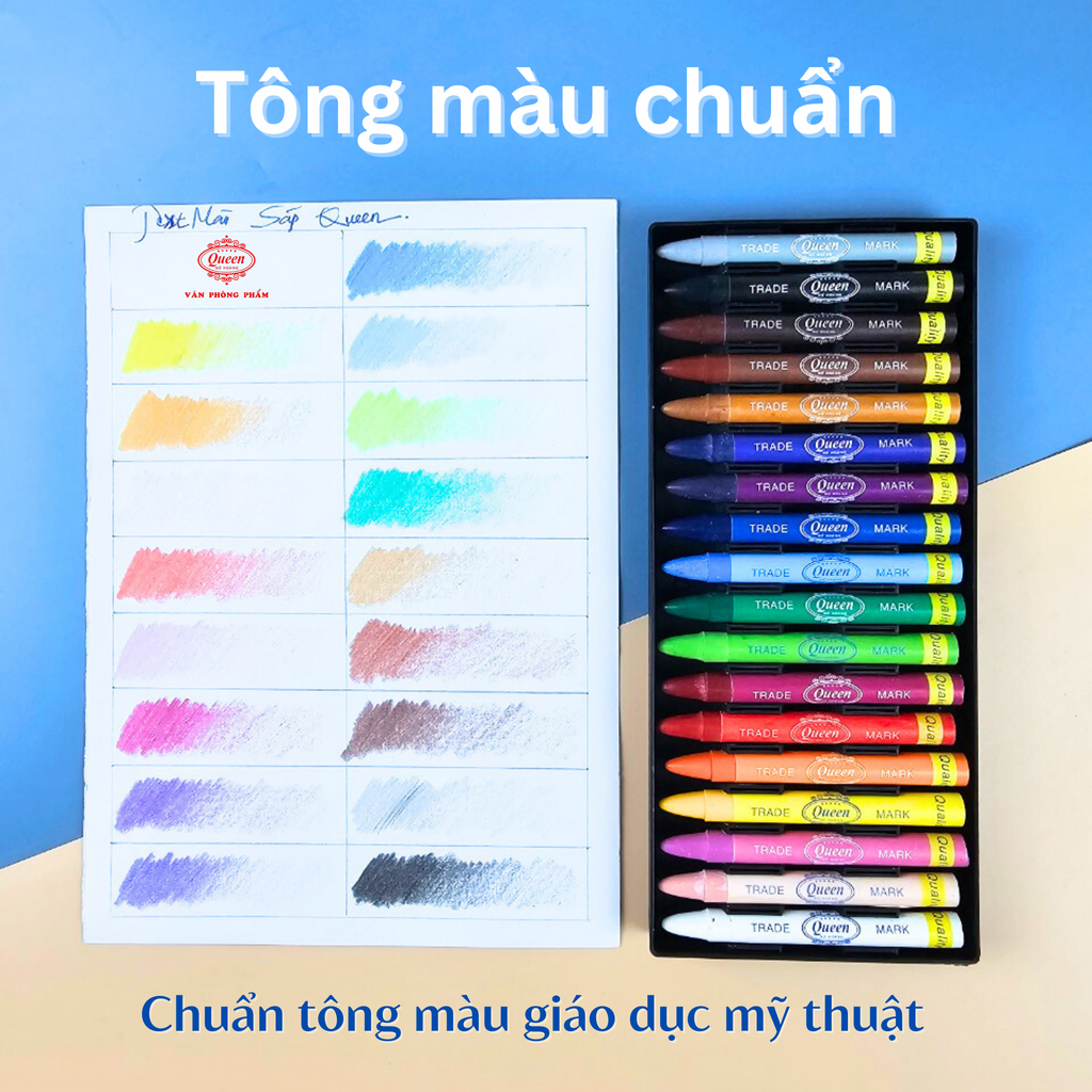 (Mẫu Mới) Bút sáp màu Queen (Nữ Hoàng) - Hộp giấy 12 màu/18 màu/24 màu - Tặng 1 ảnh hoạt hình & Giấy Tô Màu