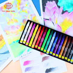 (Mẫu Mới) Bút sáp màu Queen (Nữ Hoàng) - Hộp giấy 12 màu/18 màu/24 màu - Tặng 1 ảnh hoạt hình & Giấy Tô Màu