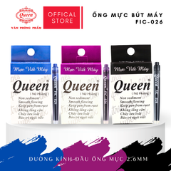 Ống mực bút máy Queen (Nữ Hoàng) - Đường Kính 2.6mm - 1 hộp 12 ống - Chính Hãng - Màu Tím/Xanh Dương/Đen - FIC026