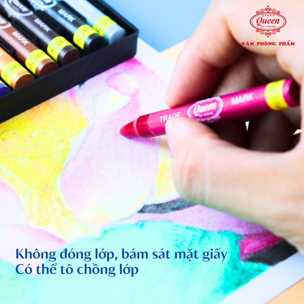 (Mẫu Mới) Bút sáp màu Queen (Nữ Hoàng) - Hộp giấy 12 màu/18 màu/24 màu - Tặng 1 ảnh hoạt hình & Giấy Tô Màu