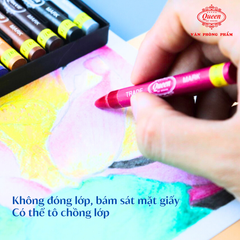 (Mẫu Mới) Bút sáp màu Queen (Nữ Hoàng) - Hộp giấy 12 màu/18 màu/24 màu - Tặng 1 ảnh hoạt hình & Giấy Tô Màu