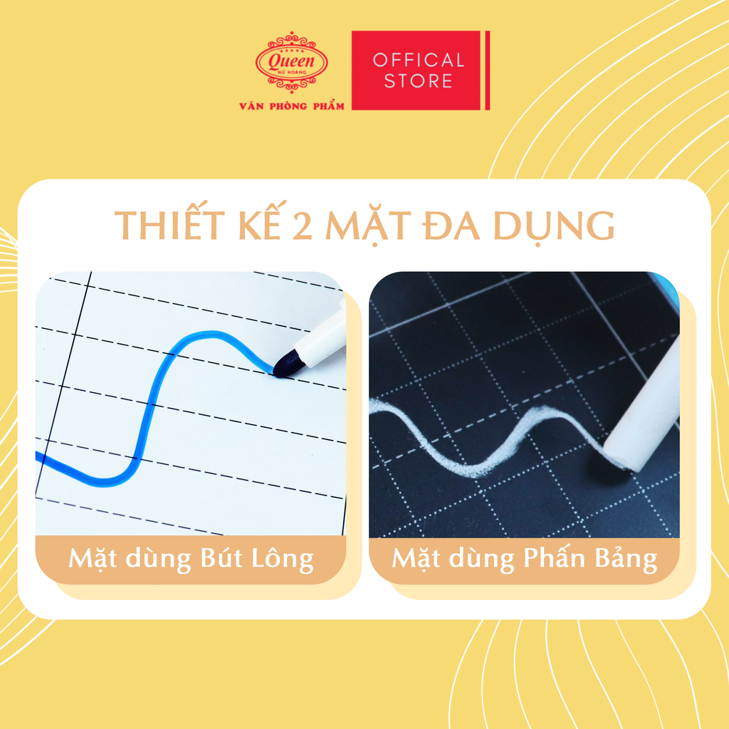 Bảng bộ 2 mặt kèm bút viết bảng Queen - BS02 - Khổ A4