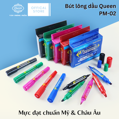 Bút lông dầu Queen (Nữ Hoàng) - CHÍNH HÃNG - Hai Đầu Vuông Tròn - Màu Xanh Dương/Đen/Đỏ/Xanh Lá/Hồng Sen - PM02