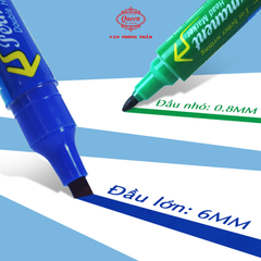 Bút lông dầu Queen (Nữ Hoàng) - CHÍNH HÃNG - Hai Đầu Vuông Tròn - Màu Xanh Dương/Đen/Đỏ/Xanh Lá/Hồng Sen - PM02