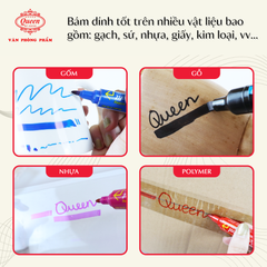 Bút lông dầu Queen (Nữ Hoàng) - CHÍNH HÃNG - Hai Đầu Vuông Tròn - Màu Xanh Dương/Đen/Đỏ/Xanh Lá/Hồng Sen - PM02