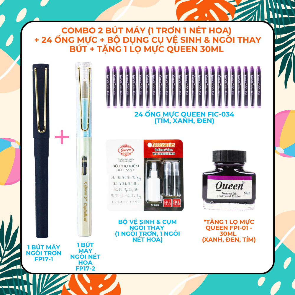 Combo bút máy và mực bút máy Queen (3 combo siêu ưu đãi hè)