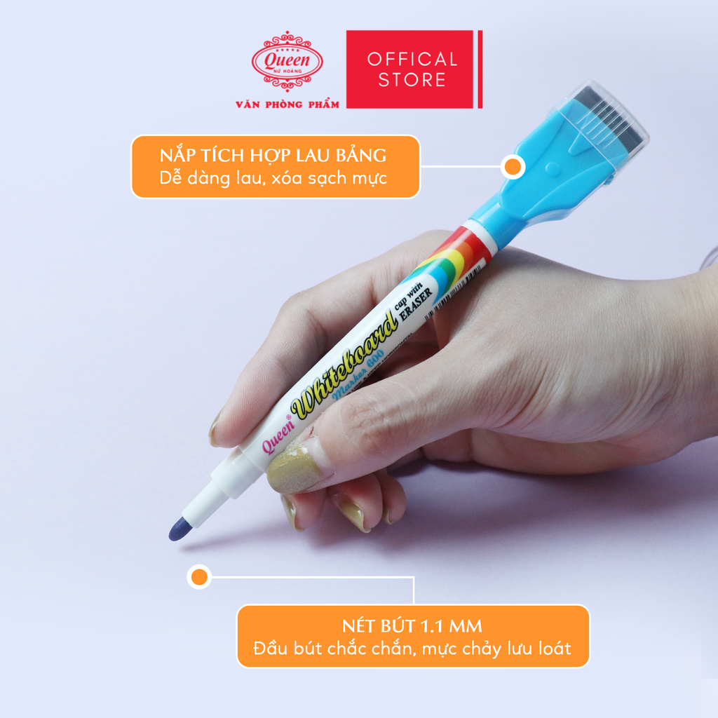 Bút lông bảng Queen (Nữ Hoàng) - CHÍNH HÃNG - WBM600 - Màu Ngẫu Nhiên - 1 Cây / 1 Khay 12 Cây