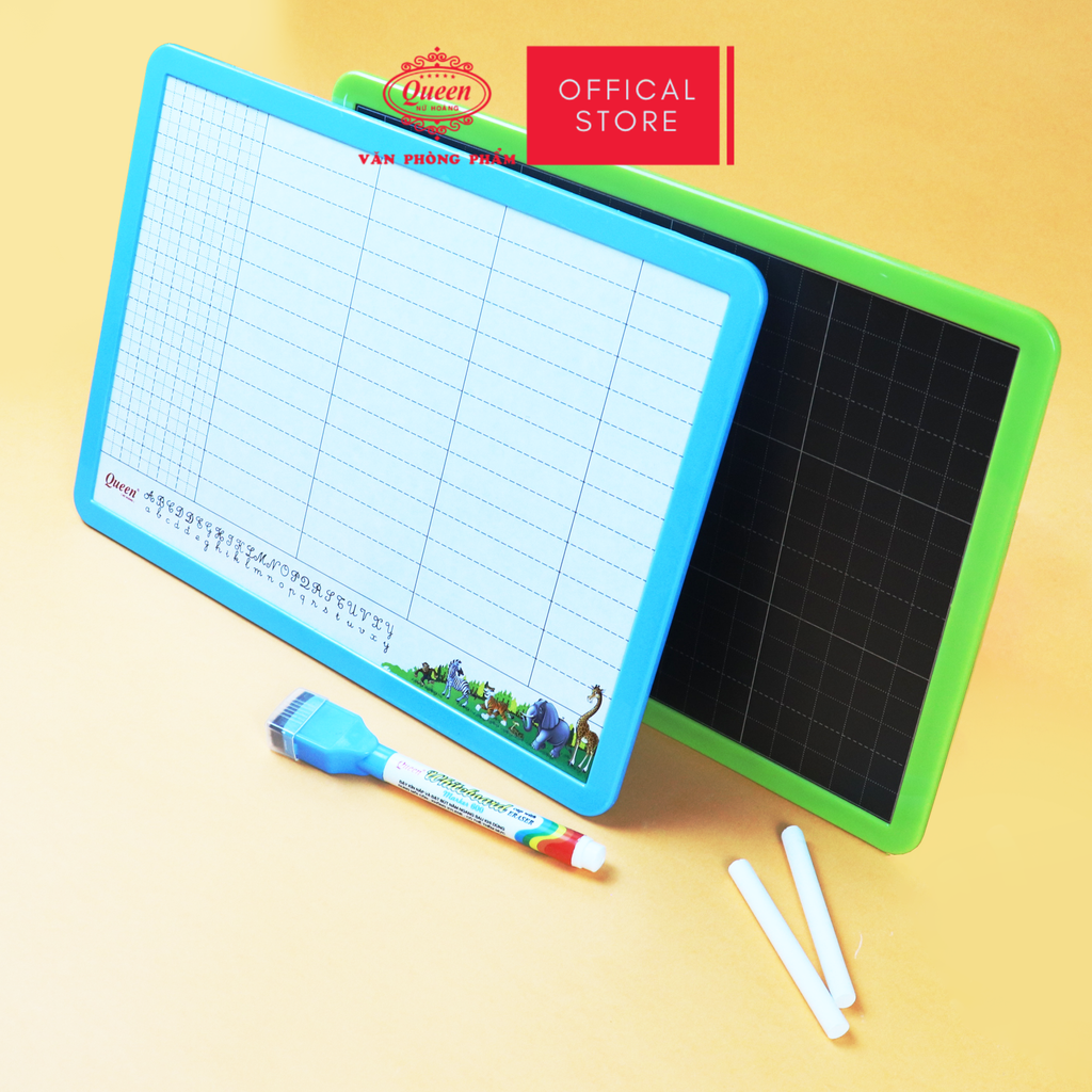Bảng bộ 2 mặt kèm bút viết bảng Queen - BS02 - Khổ A4