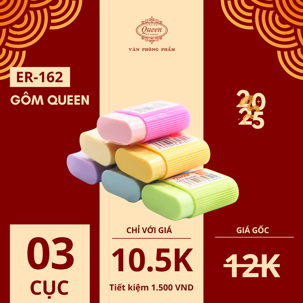 Gôm 2B Queen (Nữ Hoàng) - CHÍNH HÃNG - Màu Hồng/Vàng/Xanh Biển/Xanh Lá/Cam/Tím - ER162