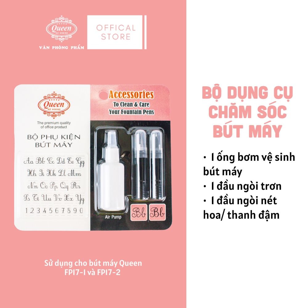 Bộ phụ kiện vệ sinh và ngòi thay bút máy Queen (Dụng cụ hút xã mực, ngòi thay nét trơn, ngòi thay nét thanh đậm) FPA-01