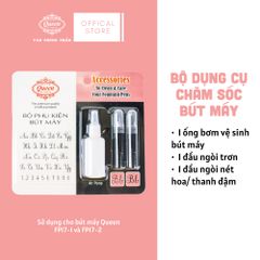 Bộ phụ kiện vệ sinh và ngòi thay bút máy Queen (Dụng cụ hút xã mực, ngòi thay nét trơn, ngòi thay nét thanh đậm) FPA-01