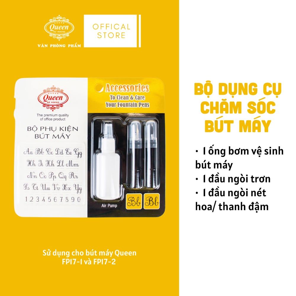 Bộ phụ kiện vệ sinh và ngòi thay bút máy Queen (Dụng cụ hút xã mực, ngòi thay nét trơn, ngòi thay nét thanh đậm) FPA-01