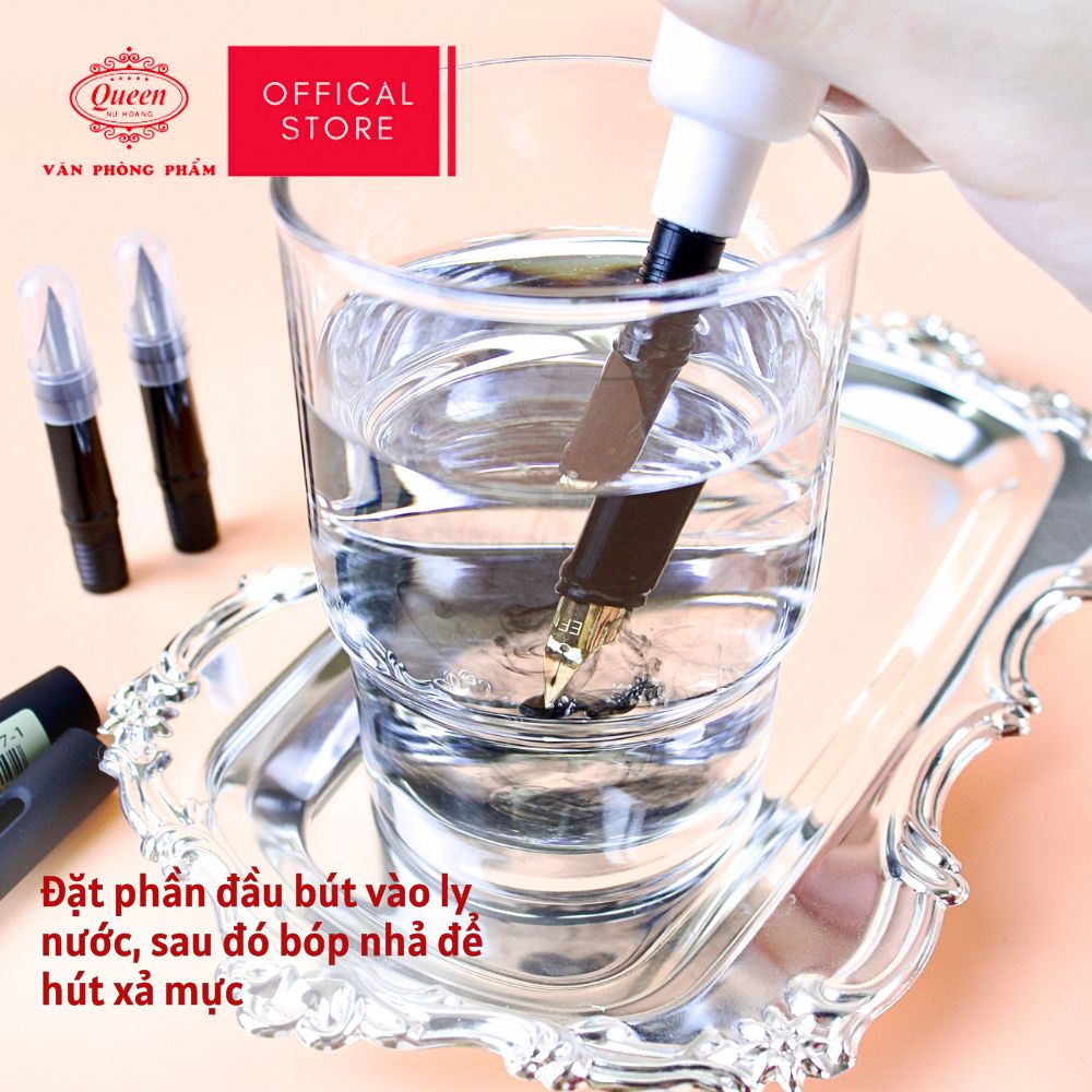 Bộ phụ kiện vệ sinh và ngòi thay bút máy Queen (Dụng cụ hút xã mực, ngòi thay nét trơn, ngòi thay nét thanh đậm) FPA-01
