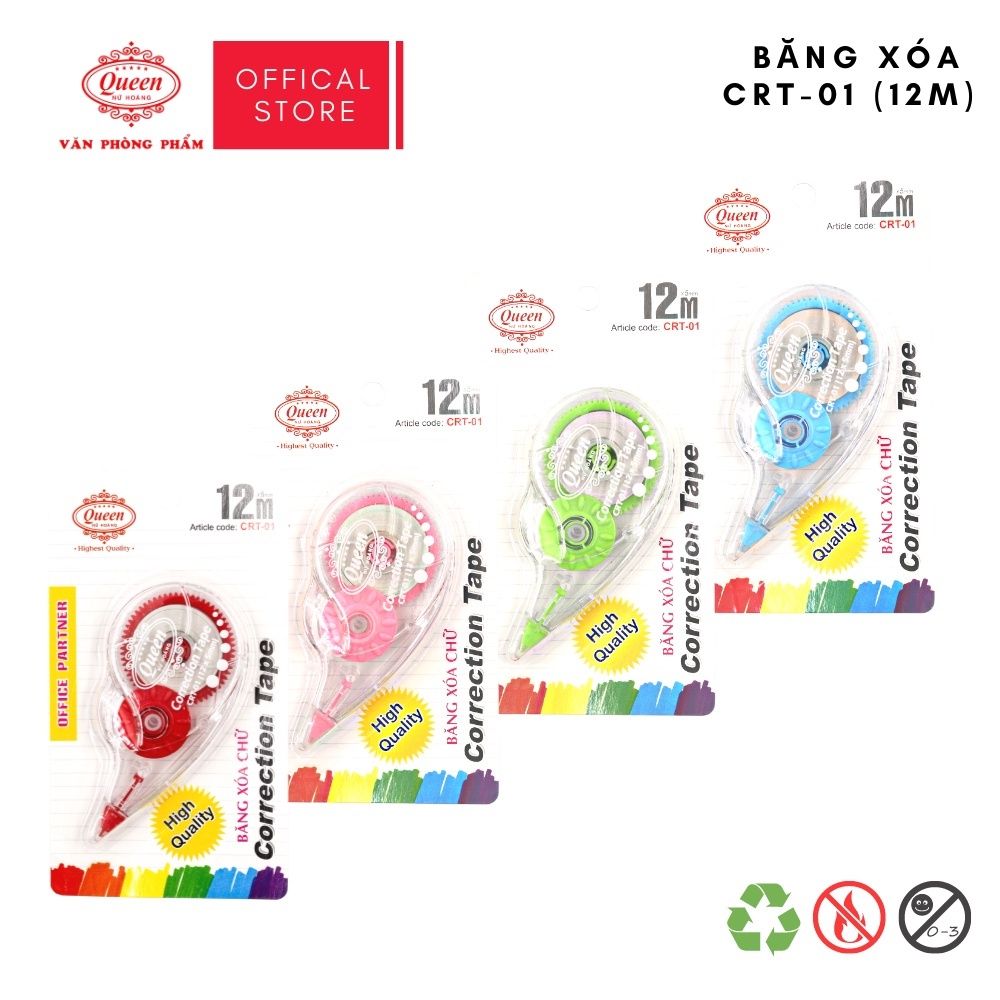 Bút xóa băng Queen (Nữ Hoàng) - CRT01 (12M) - Chính Hãng - 1 Cái - 12 Cái/hộp (Giá Sĩ - Màu Ngẫu Nhiên)