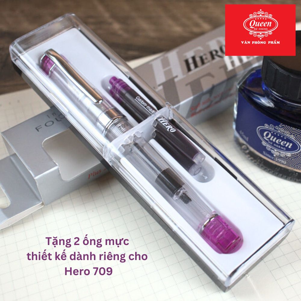 Bút máy Hero 709 - Chính hãng - Xanh/Đen/Tím