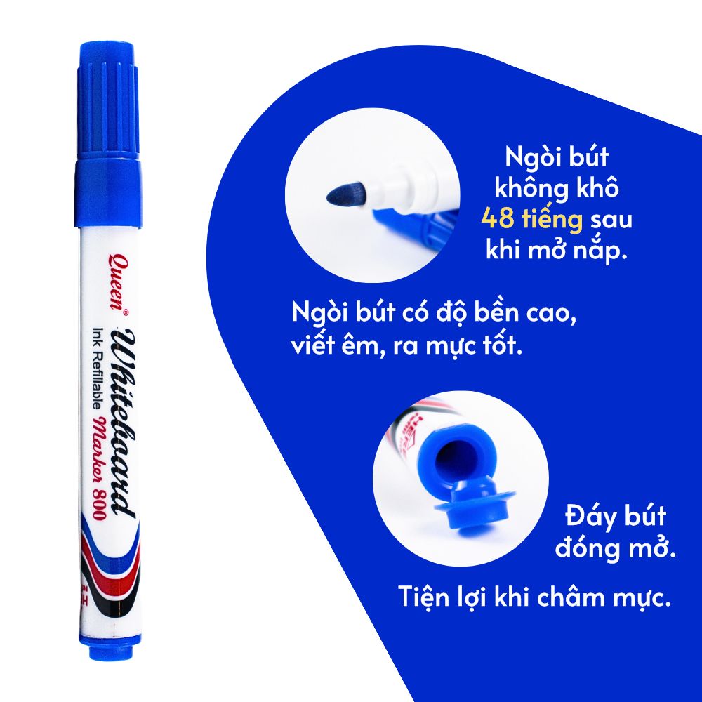 Bút Lông Bảng/Bút Viết Bảng Trắng Queen (Nữ Hoàng) - 4 Màu (Xanh Dương, Đen, Xanh Lá, Đỏ - WBM800