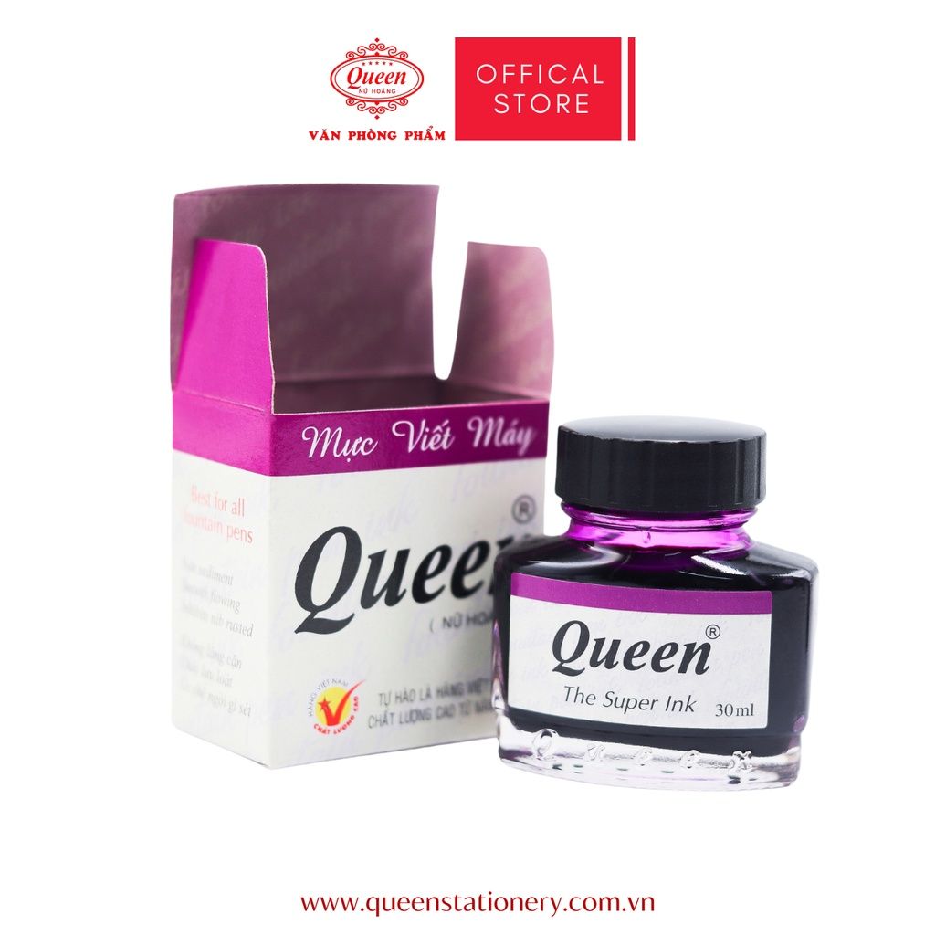 Mực bút máy Queen (Nữ Hoàng) - Chính hãng - Xanh - Đen - Tím - 30ml