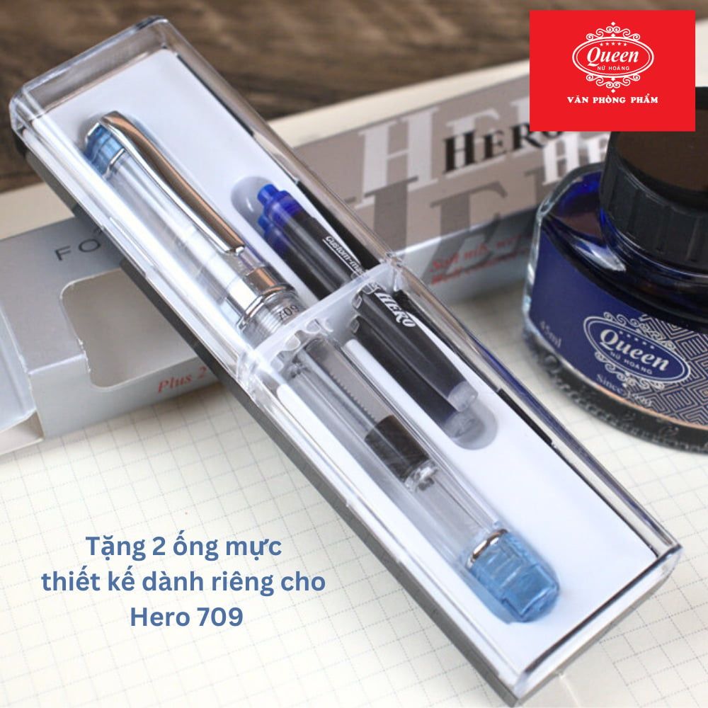 Bút máy Hero 709 - Chính hãng - Xanh/Đen/Tím