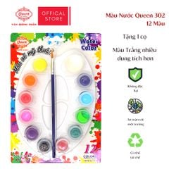 Màu nước Queen (Nữ Hoàng) - Hộp 12 Màu - Chính Hãng - Tặng Kèm Cọ Vẽ - Thêm Dung Tích Màu Trắng - WC302