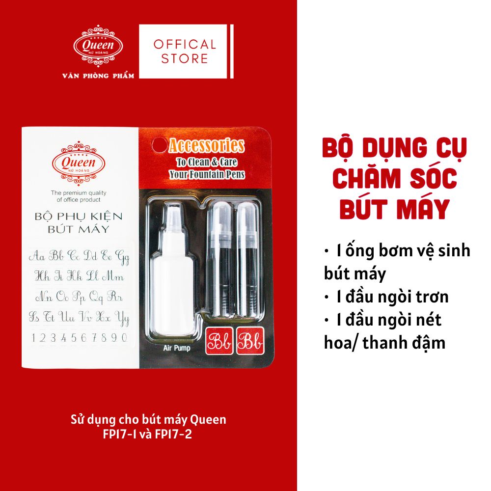 Bộ phụ kiện vệ sinh và ngòi thay bút máy Queen (Dụng cụ hút xã mực, ngòi thay nét trơn, ngòi thay nét thanh đậm) FPA-01